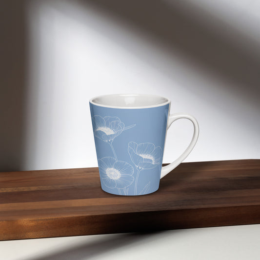 Best Mom Ever blue latte mug with floral design - right side - on the desk