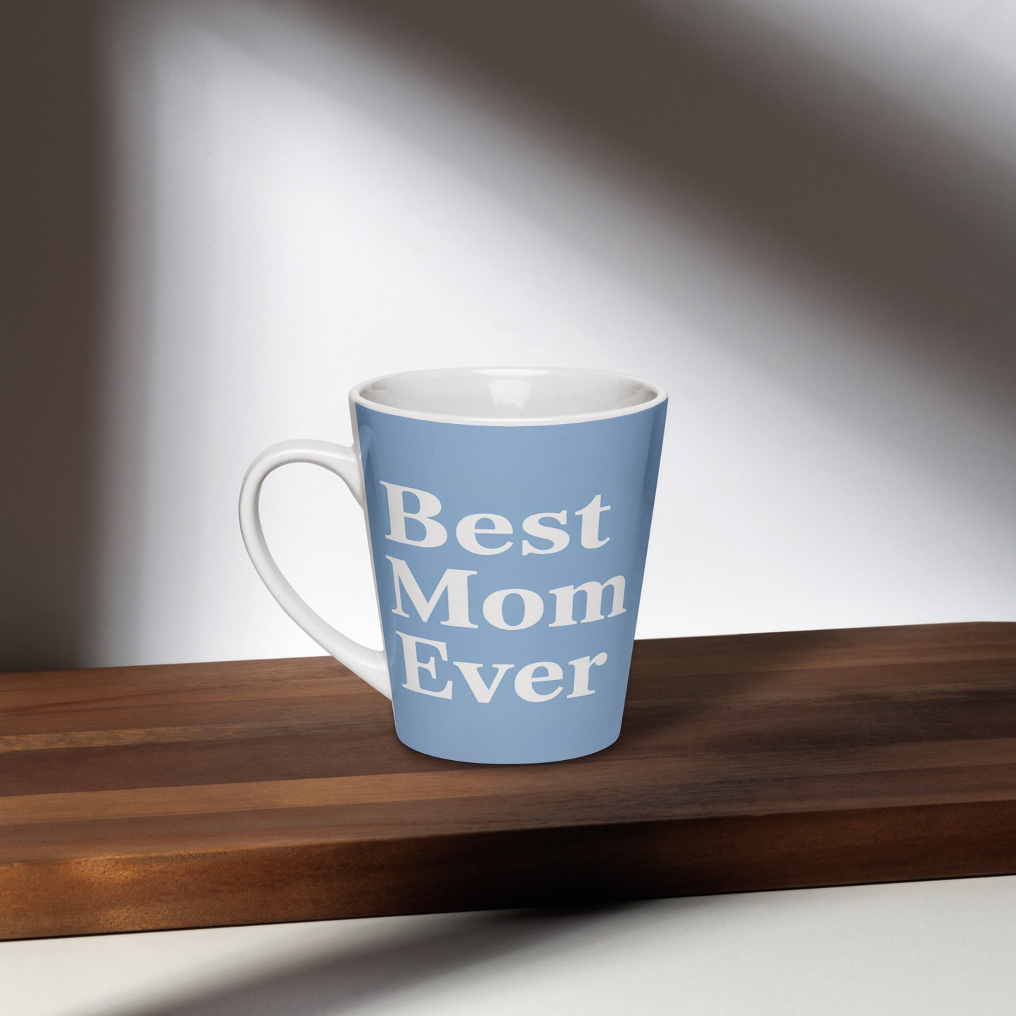 Best Mom Ever latte mug with text Best Mom Ever - left side - on the desk