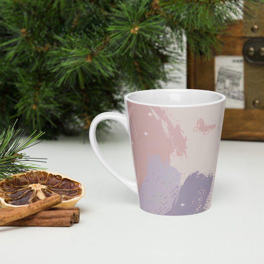 Left side of Best Mom Ever latte mug – delicate butterfly and pastel brush design