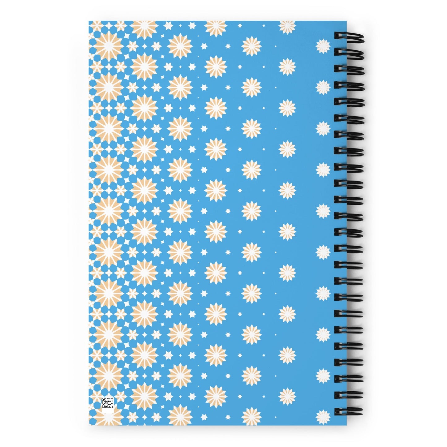Blue spiral notebook with yellow and white stars design back design