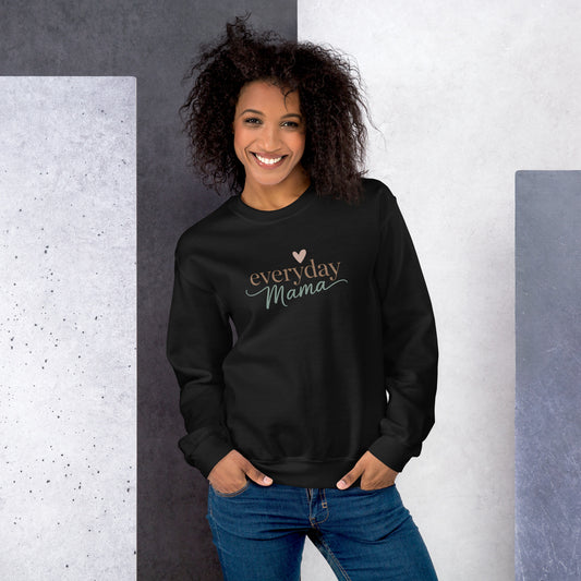 Everyday Mama sweatshirt in black — cozy aesthetic mom life crewneck mockup