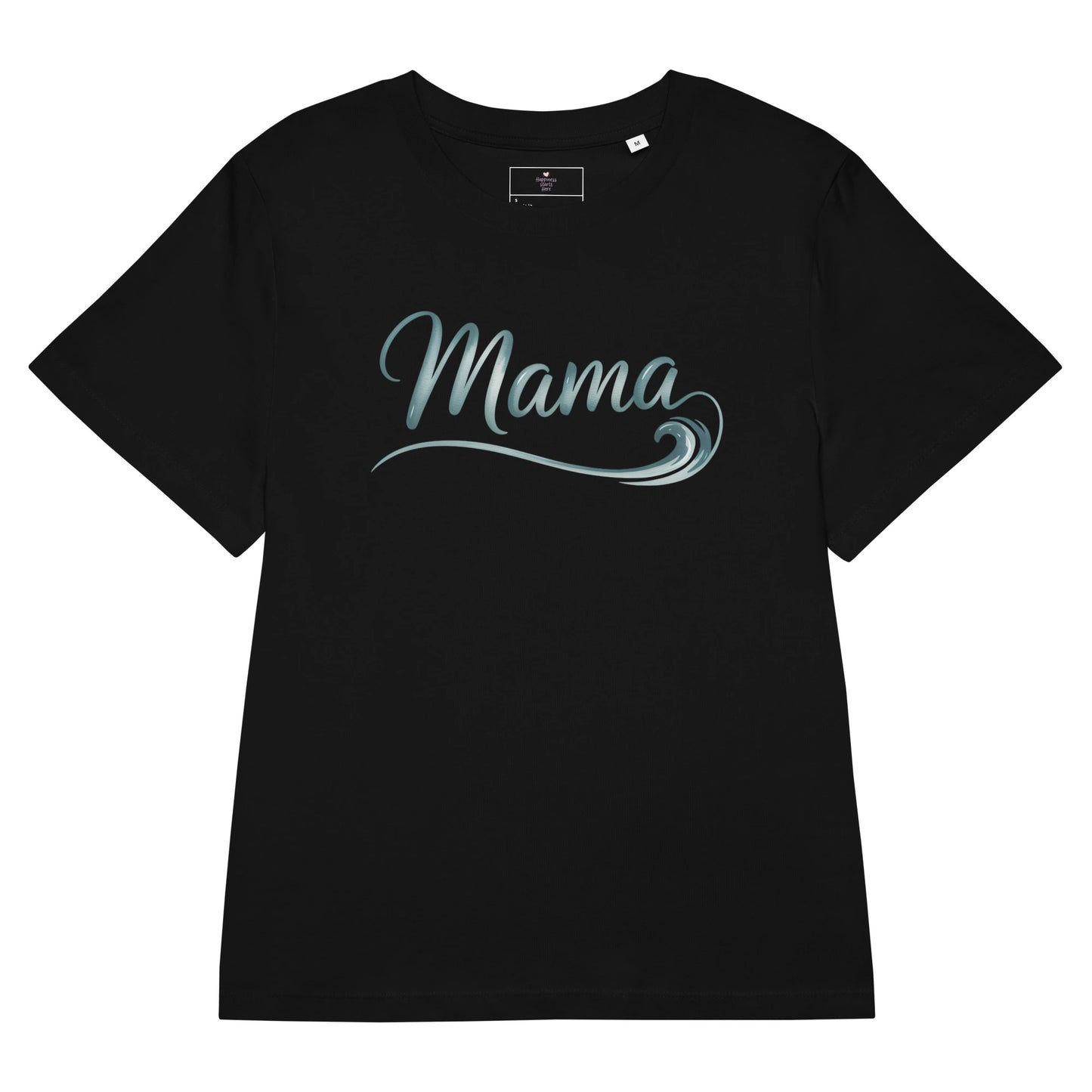 Black t-shirt with minimalist “Mama” wave design from the Ocean Mama summer collection by Happily Styled
