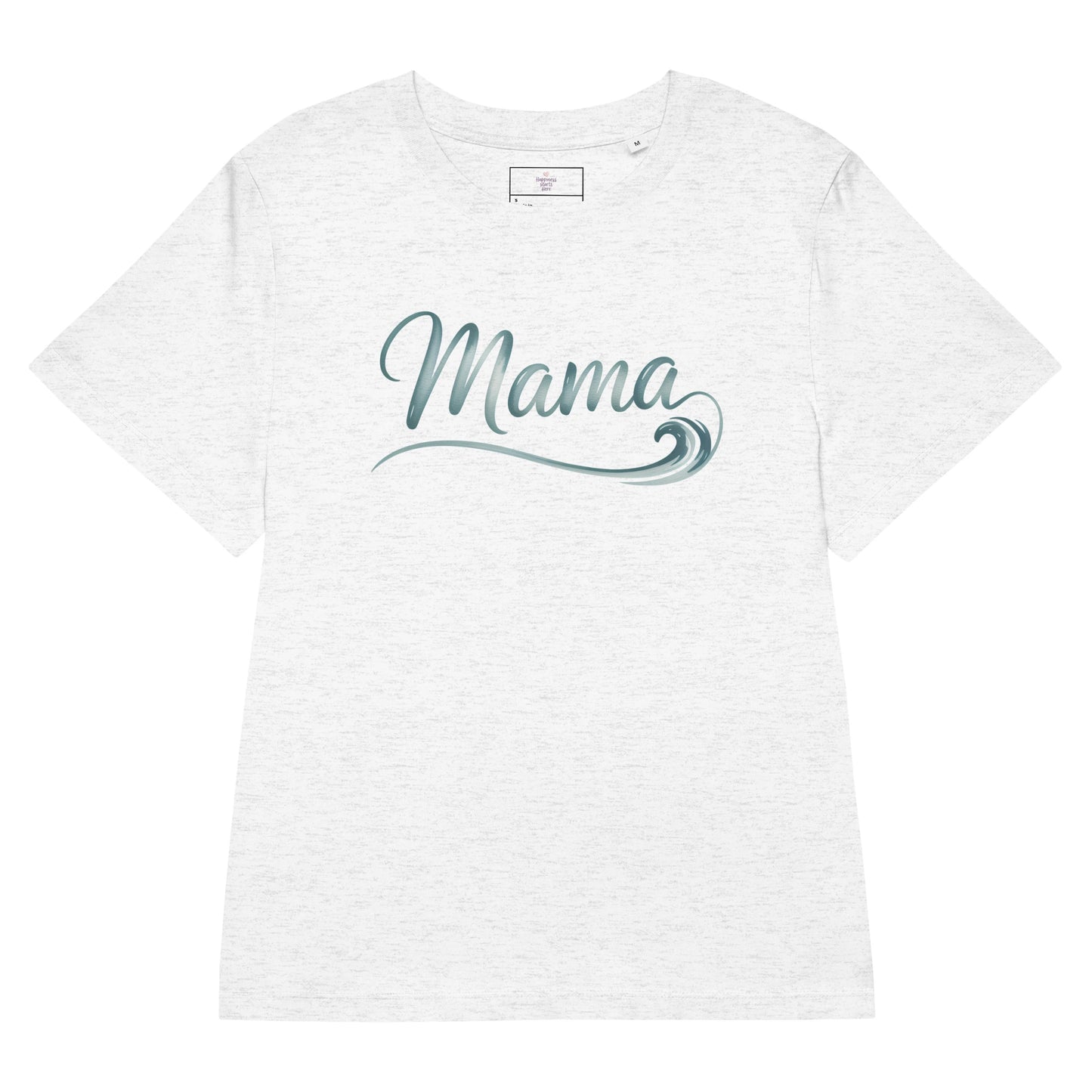 Grey t-shirt with minimalist “Mama” wave design from the Ocean Mama summer collection by Happily Styled