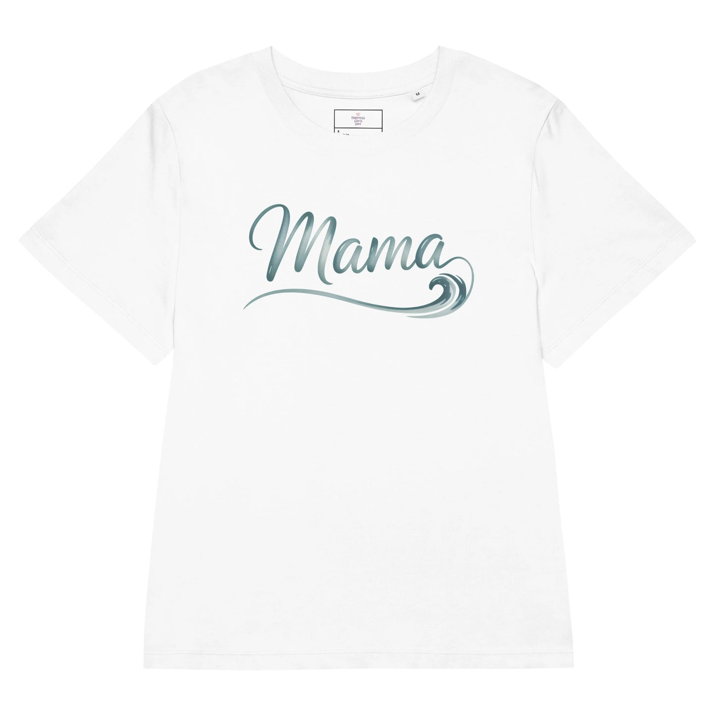 White t-shirt with minimalist “Mama” wave design from the Ocean Mama summer collection by Happily Styled