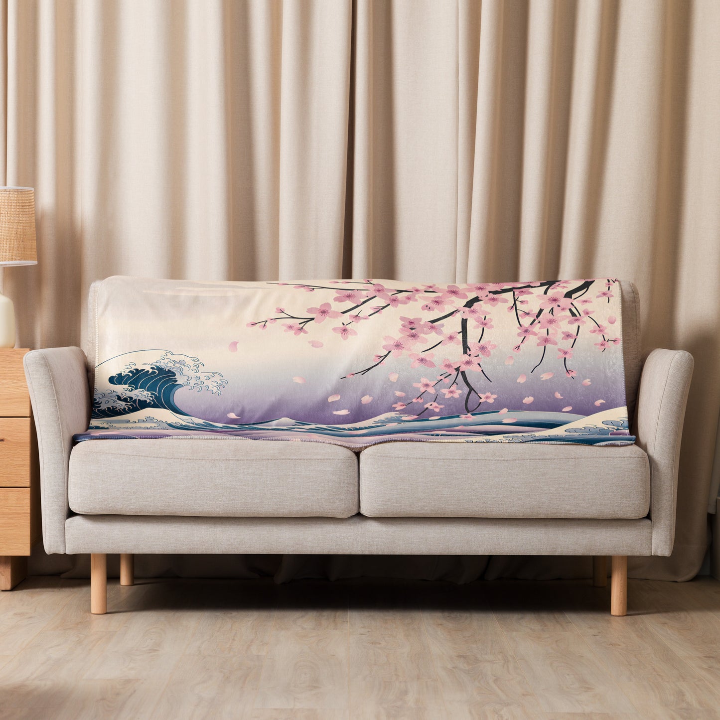 Cherry Blossom Waves Blanket – Cozy Comfort for Moms