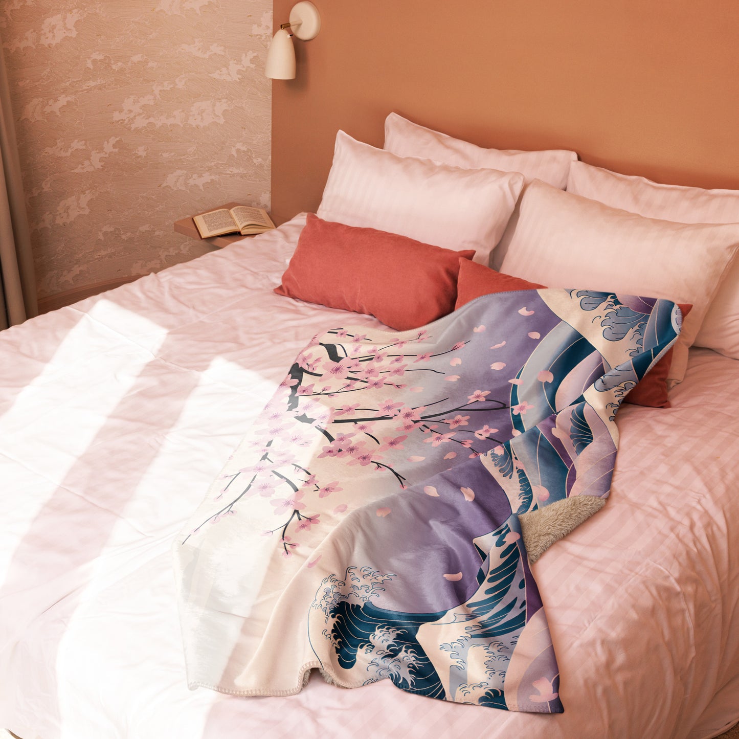 Cherry Blossom Waves Blanket – Cozy Comfort for Moms