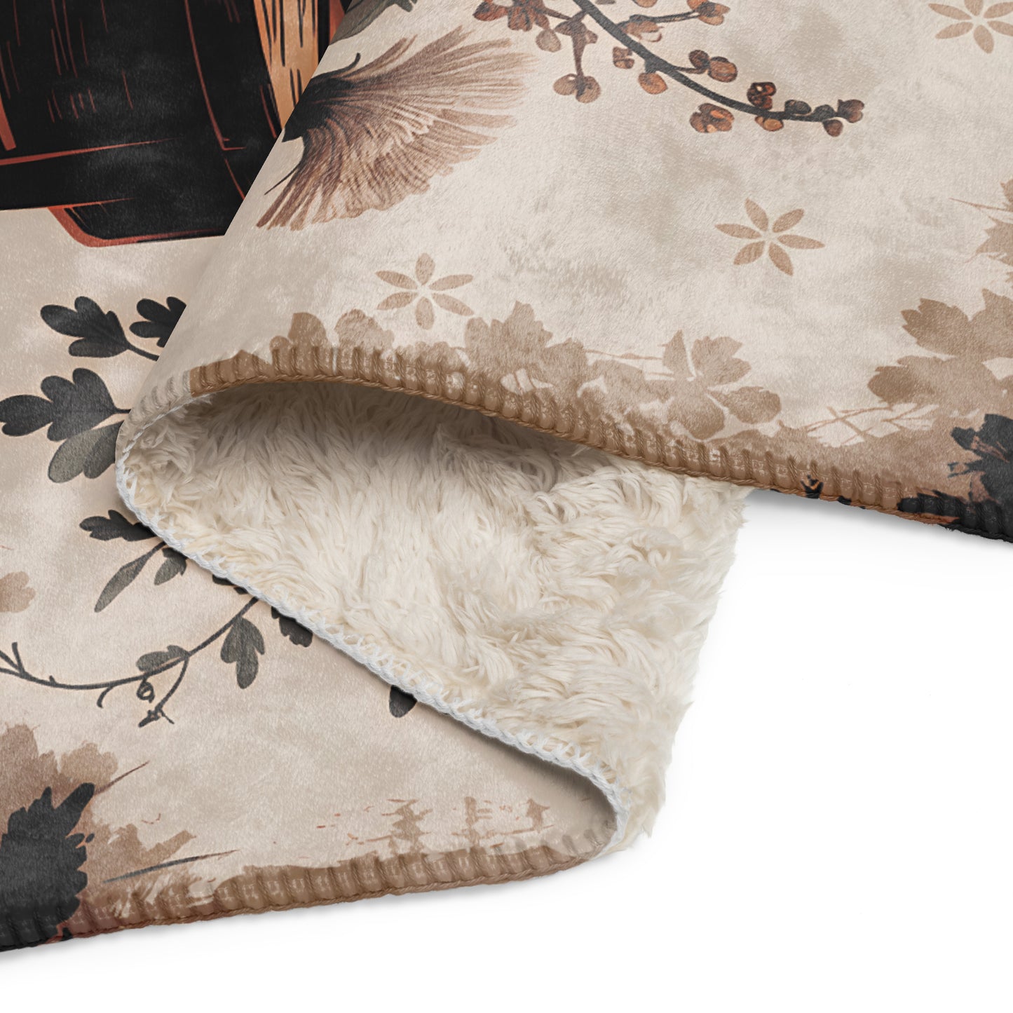 Rustic Floral Coffee Blanket – Sherpa-Backed Cozy Throw with Autumn Bloom Design