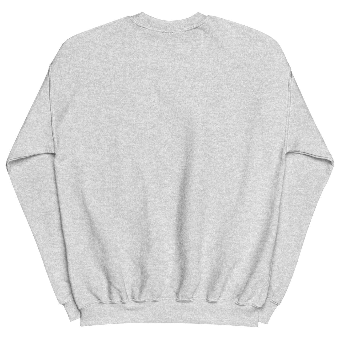 Light gray sweatshirt - no design, laid flat on white background - back of the sweatshirt