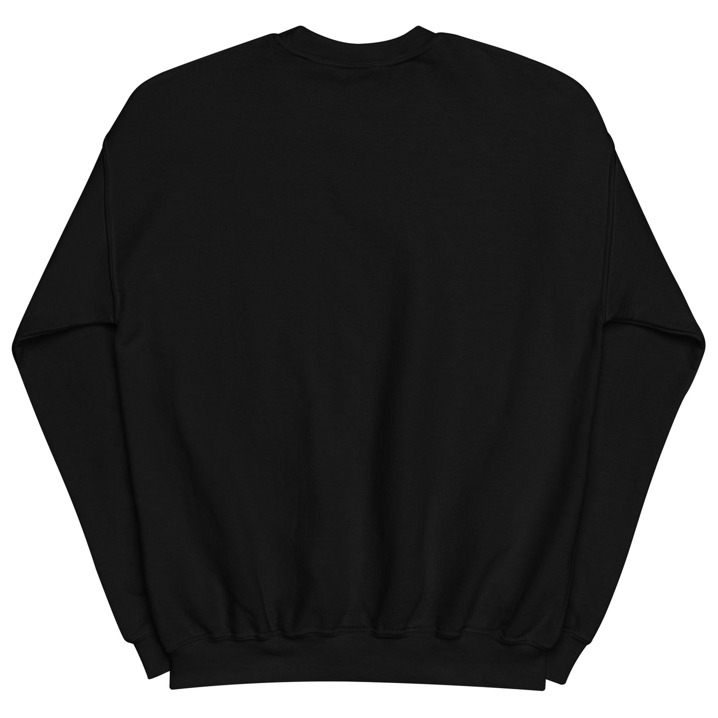 Black sweatshirt - no design, laid flat on white background - back of the sweatshirt