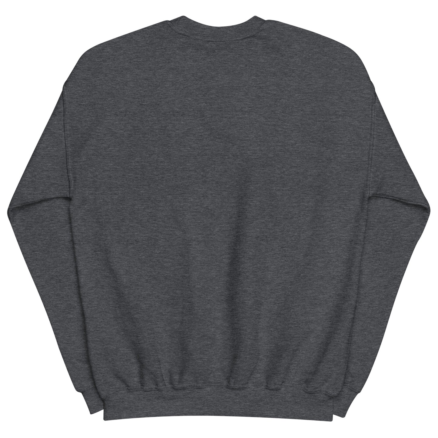 Dark heather sweatshirt - no design, laid flat on white background - back of the sweatshirt