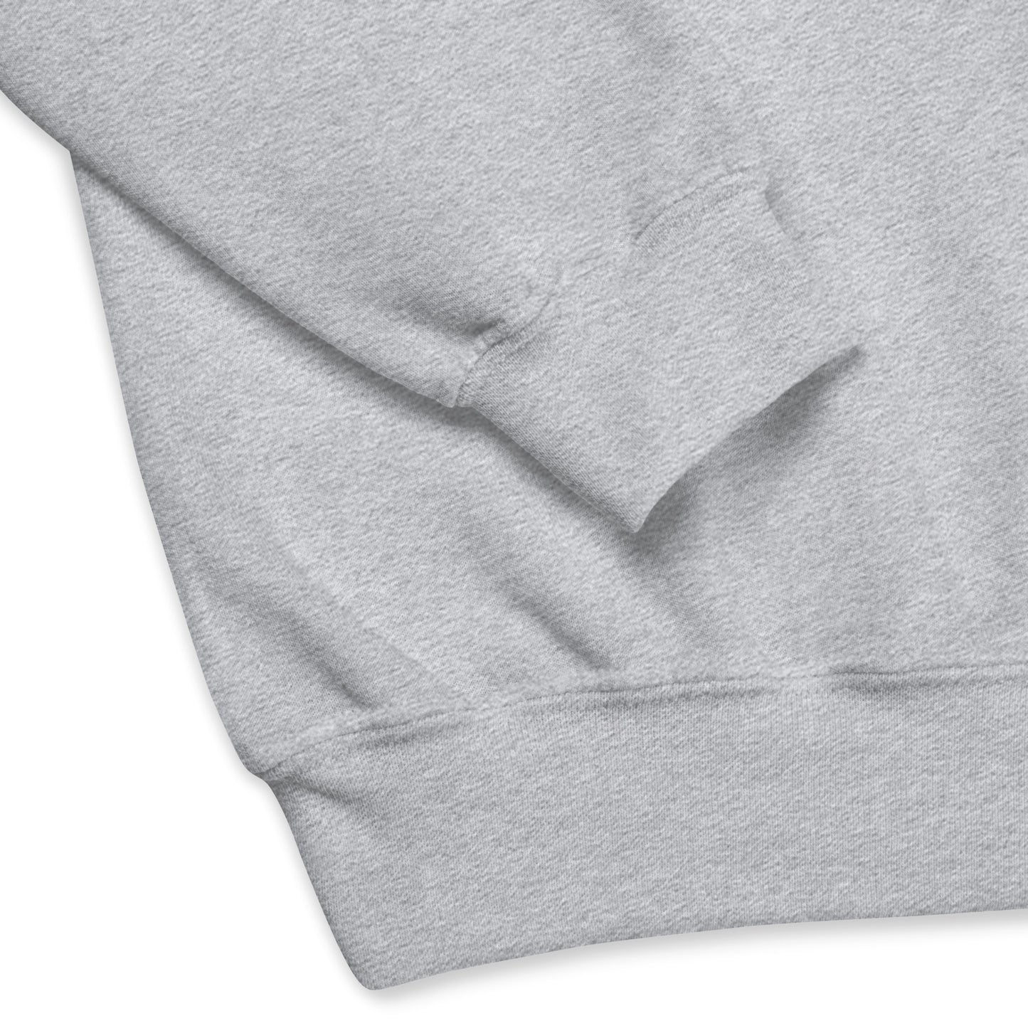 Close-up of the cuff and waistband of a sport gray crew neck sweatshirt, showing the soft fabric texture and stitching details.