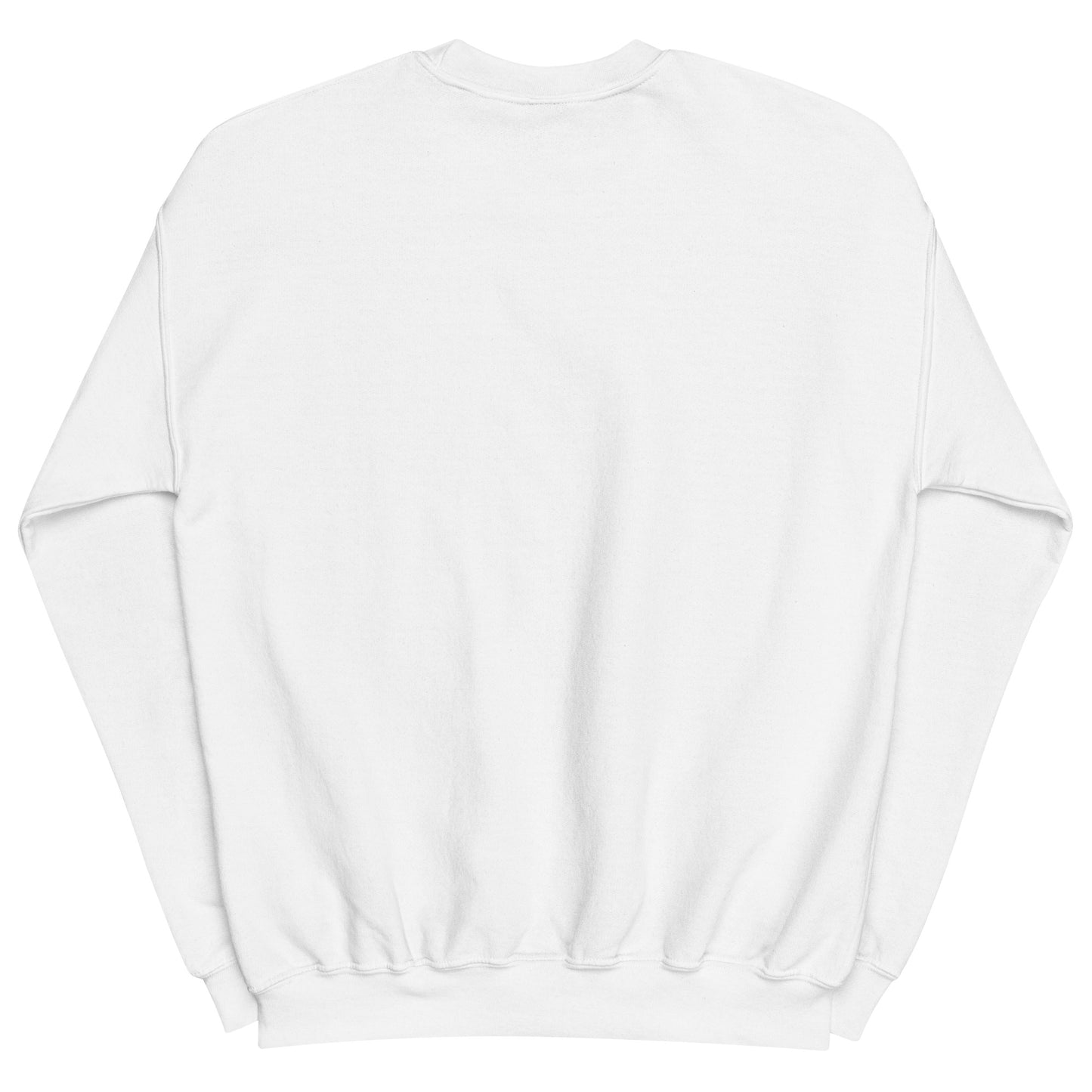 White sweatshirt - no design, laid flat on white background - back of the sweatshirt