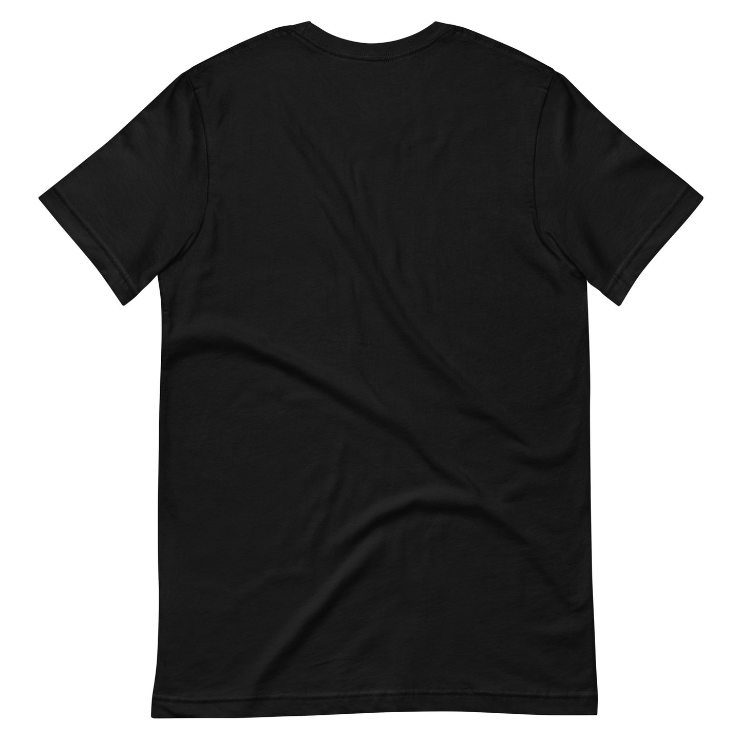 Back view of a unisex black t-shirt displayed on a white background – minimalist comfy style for everyday wear.