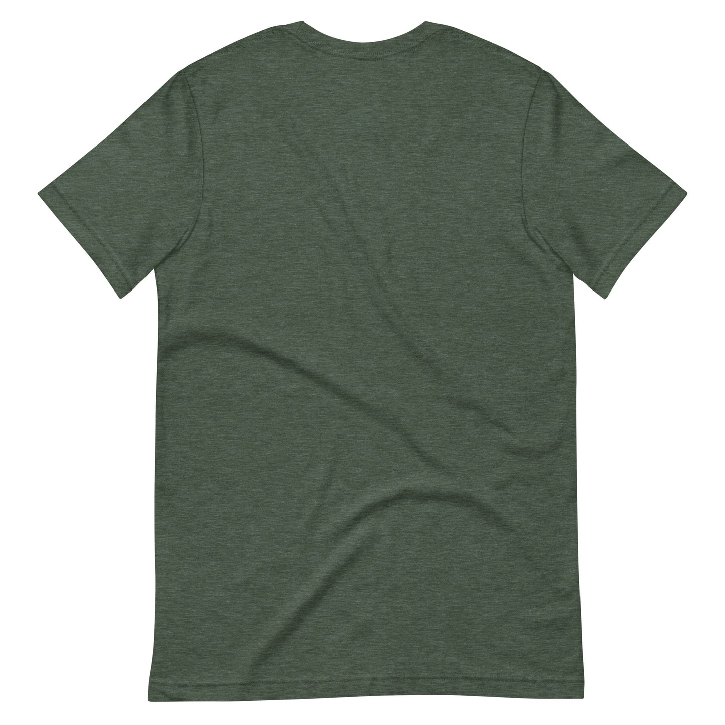 Back view of a unisex heather forest green t-shirt displayed on a white background – minimalist comfy style for everyday wear.