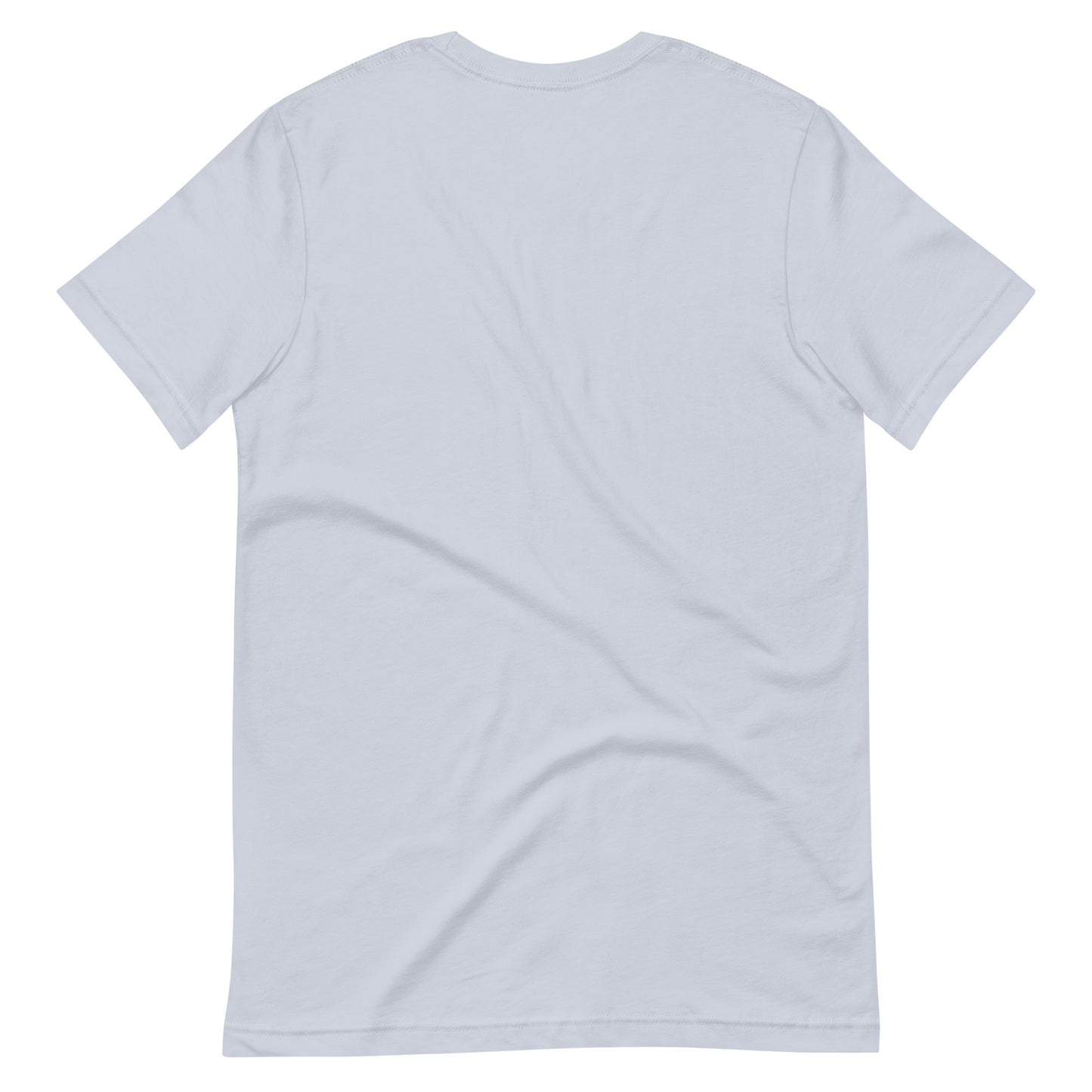 Back view of a unisex light blue t-shirt displayed on a white background – minimalist comfy style for everyday wear.
