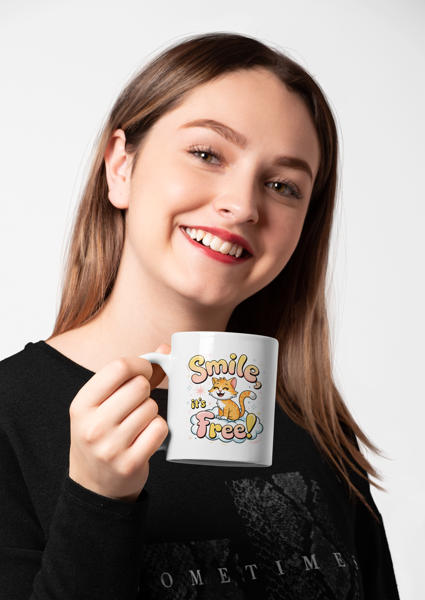 Smile, It's Free! Adorable Cat Motivational Mug