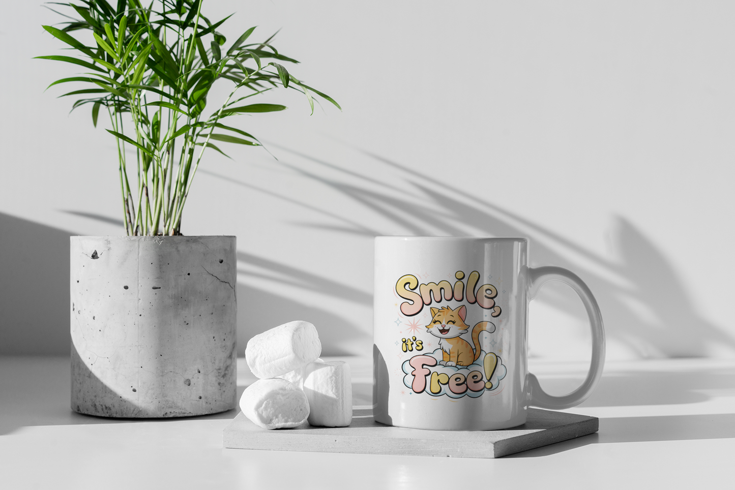 Smile, It's Free! Adorable Cat Motivational Mug