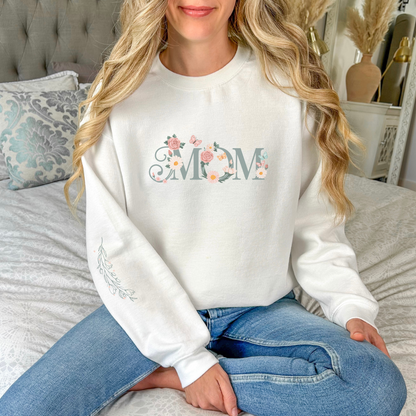 Floral Mom Sweatshirt – Beautiful Pastel Design with Sleeve Accent