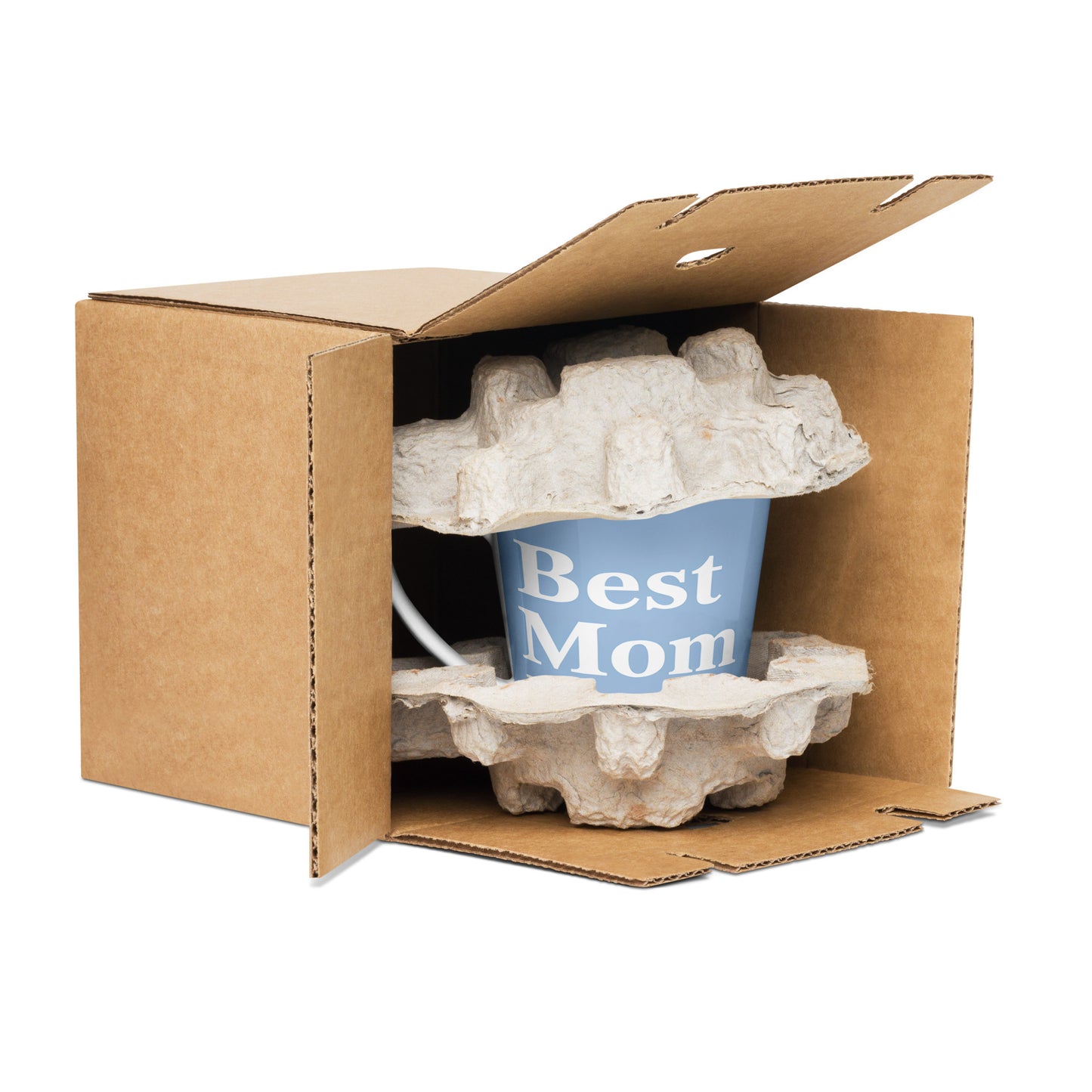 Best Mom Ever latte blue mug securely packaged for safe shipping