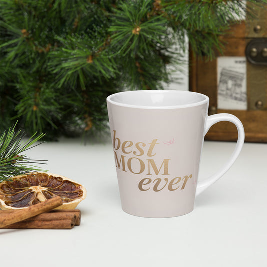 Right side view of Best Mom Ever latte mug – cozy pastel design for moms


