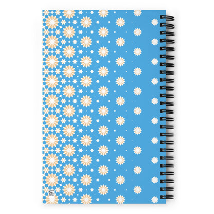 Blue spiral notebook with yellow and white stars design back design