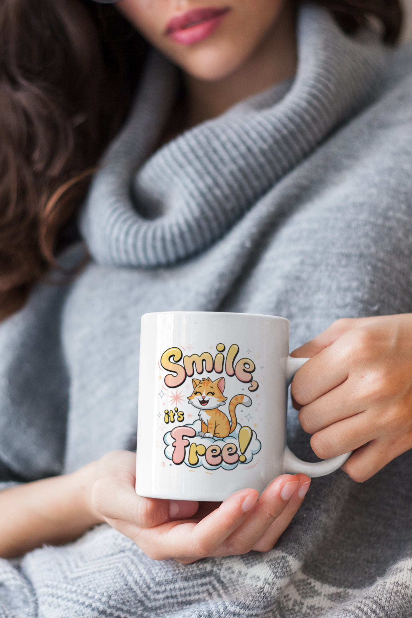 Smile, It's Free! Adorable Cat Motivational Mug