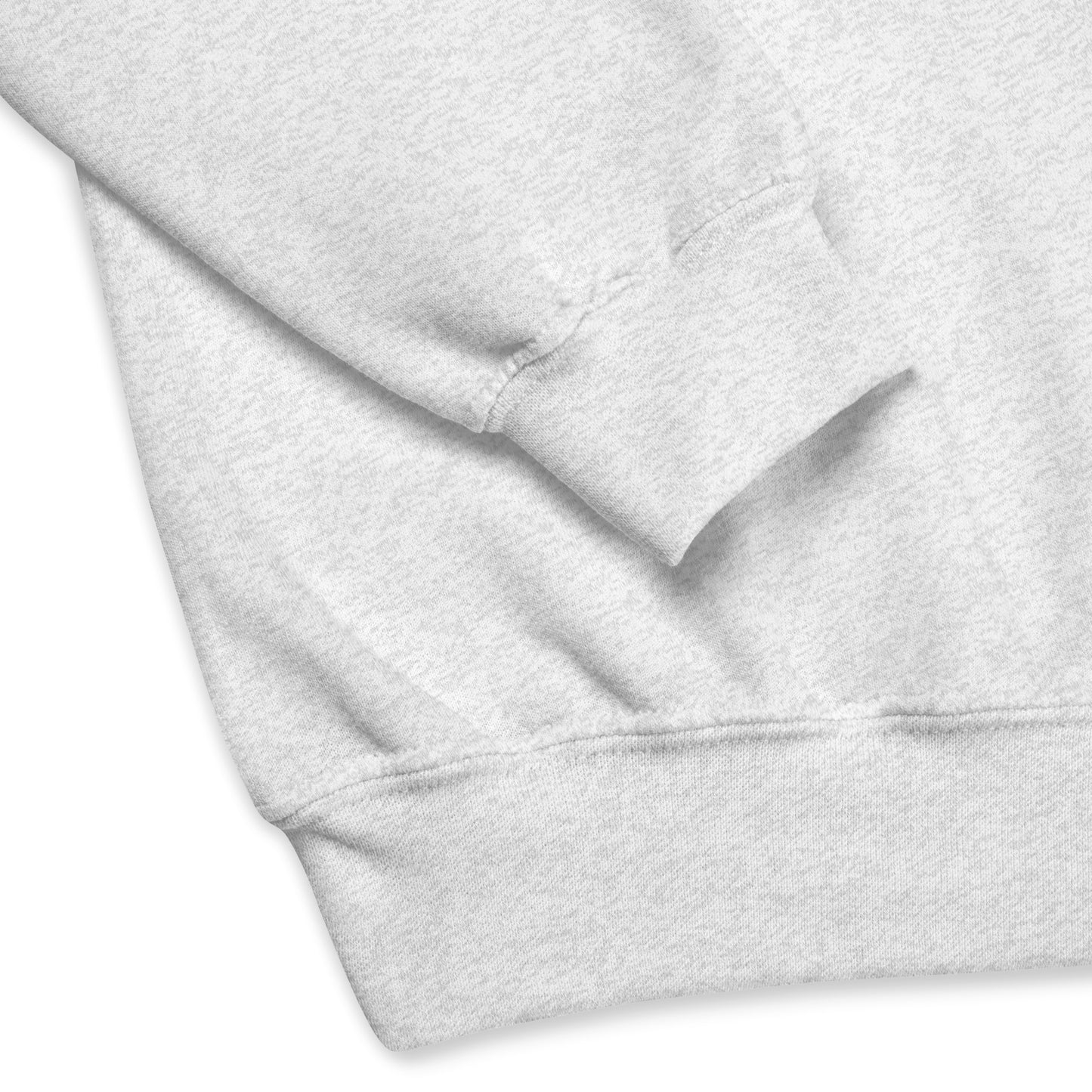 Close-up of ash gray sweatshirt cuff and waistband – premium stitching and cozy cotton blend fabric