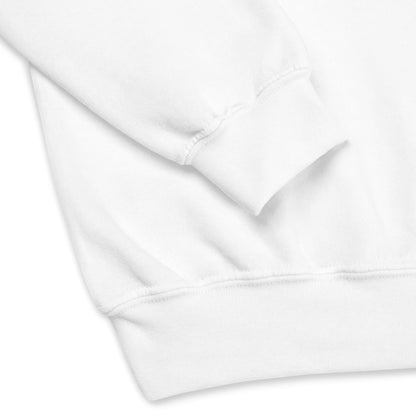 Close-up of white sweatshirt cuff and waistband – premium stitching and cozy cotton blend fabric