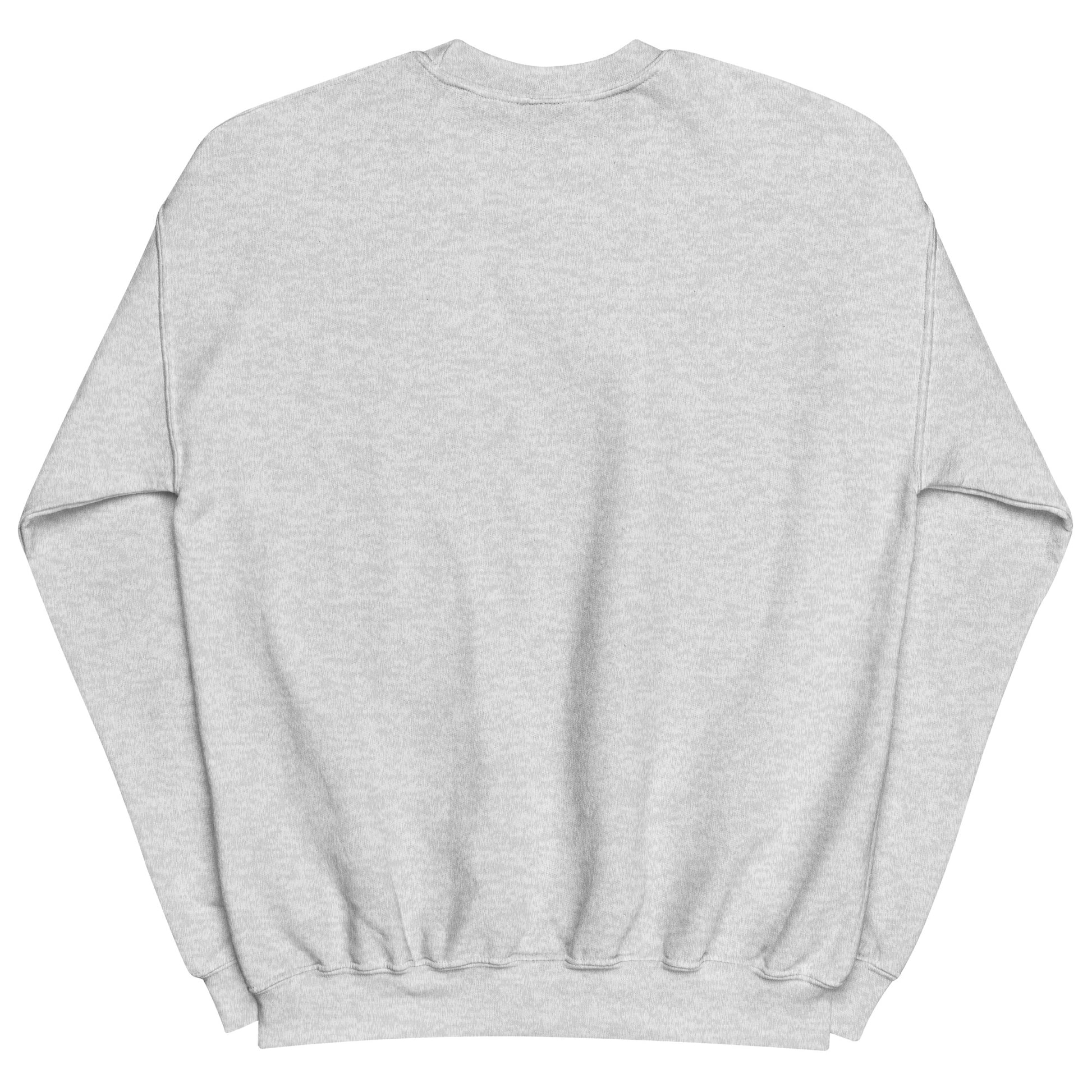 Back view of ash gray crewneck sweatshirt – no print on the back, classic unisex fit with soft cotton-blend fabric

