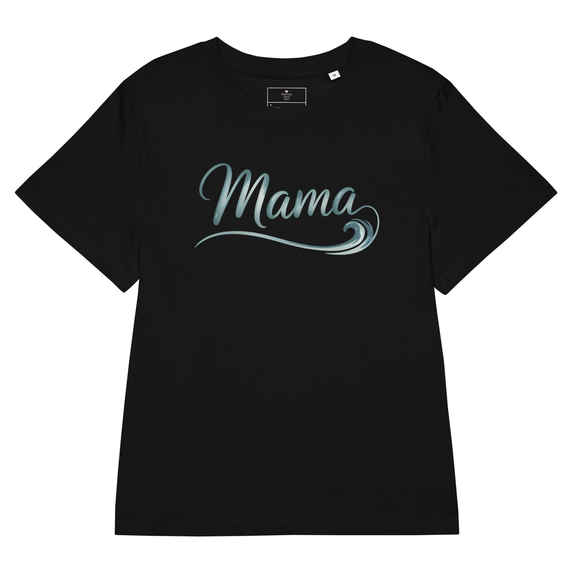 Black t-shirt with minimalist “Mama” wave design from the Ocean Mama summer collection by Happily Styled
