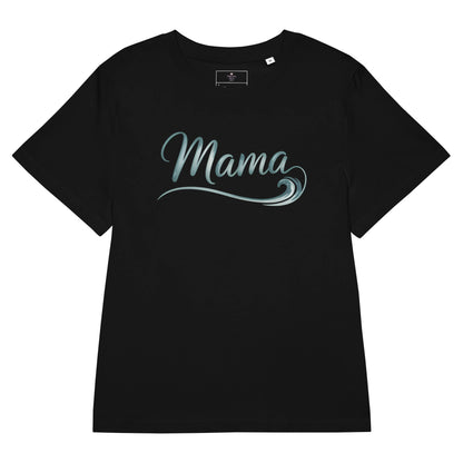 Black t-shirt with minimalist “Mama” wave design from the Ocean Mama summer collection by Happily Styled
