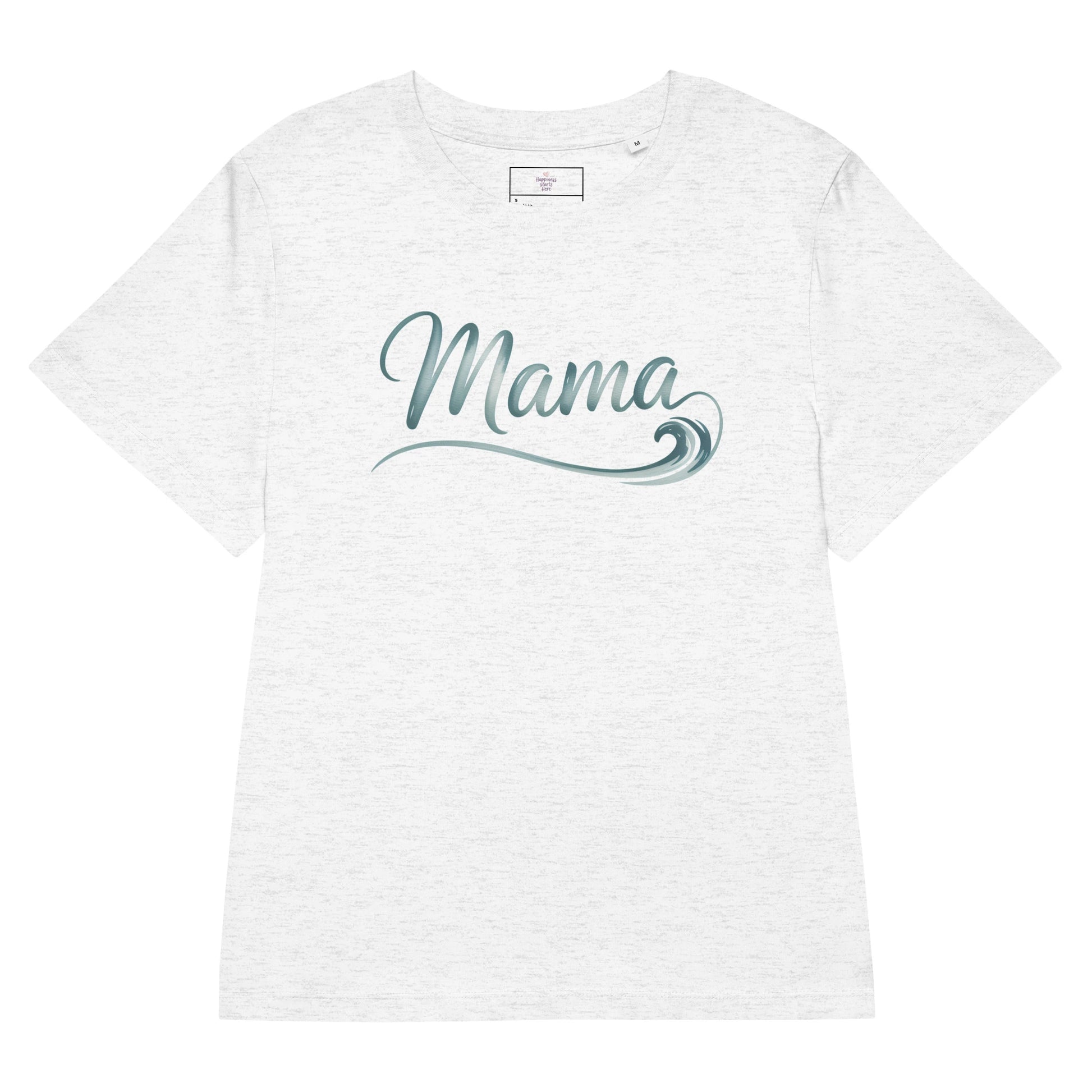Grey t-shirt with minimalist “Mama” wave design from the Ocean Mama summer collection by Happily Styled
