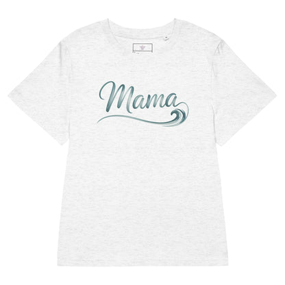 Grey t-shirt with minimalist “Mama” wave design from the Ocean Mama summer collection by Happily Styled
