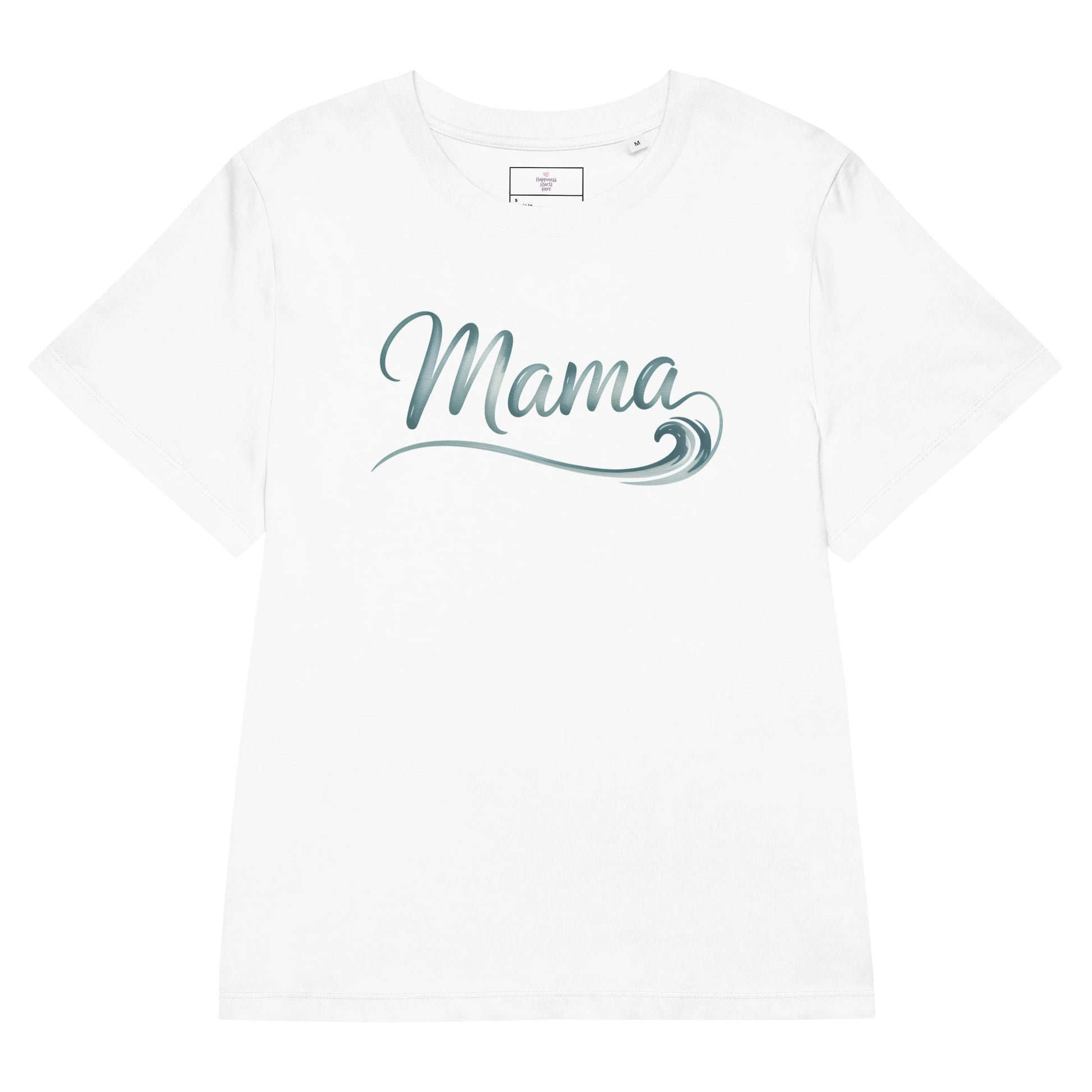 White t-shirt with minimalist “Mama” wave design from the Ocean Mama summer collection by Happily Styled
