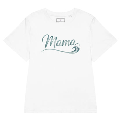 White t-shirt with minimalist “Mama” wave design from the Ocean Mama summer collection by Happily Styled
