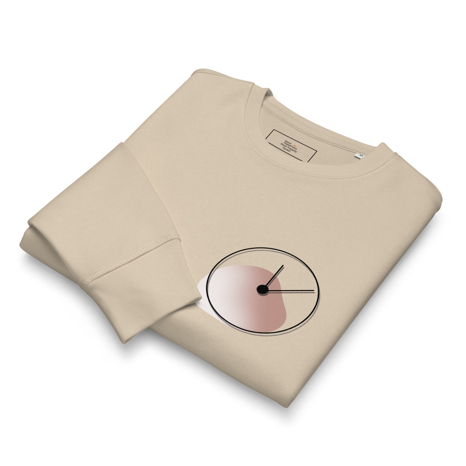 Folded dust unisex sweatshirt with minimalist 'One Day at a Time' clock design
