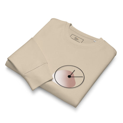 Folded dust unisex sweatshirt with minimalist 'One Day at a Time' clock design