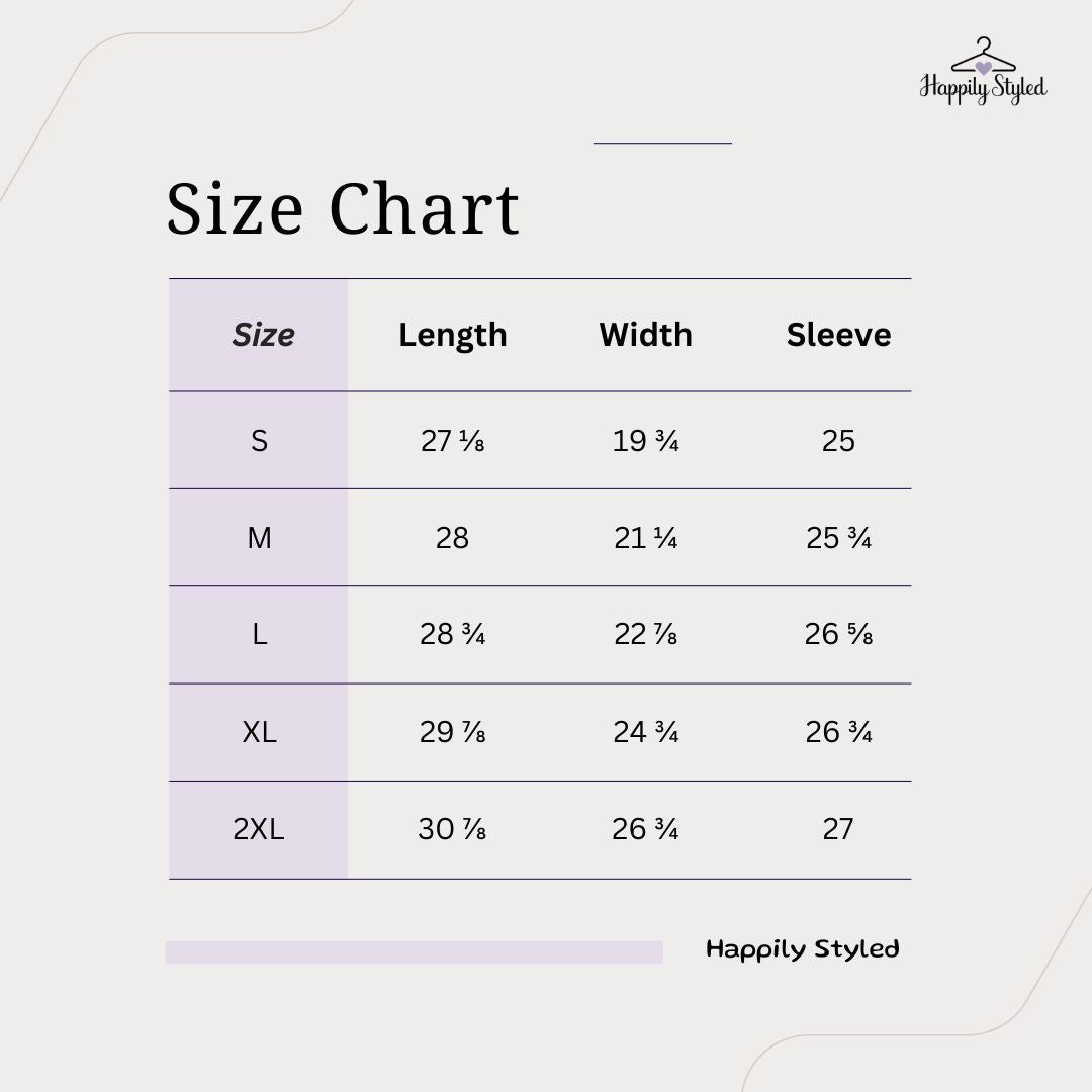 size chart for t-shirt