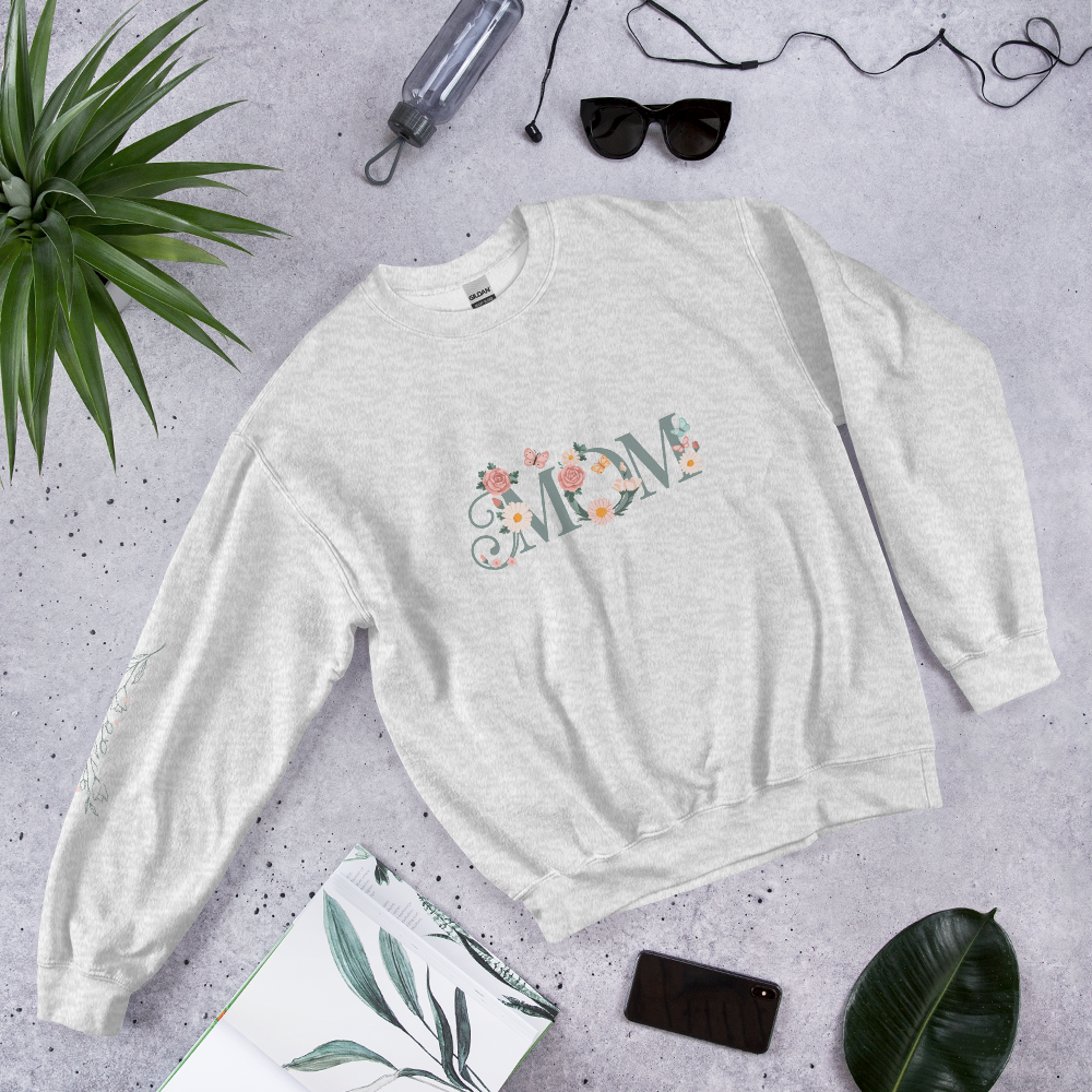 Floral Mom Sweatshirt – Beautiful Pastel Design with Sleeve Accent