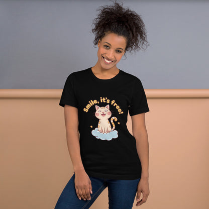 Smile, It's Free! Adorable Cat Design T-Shirt