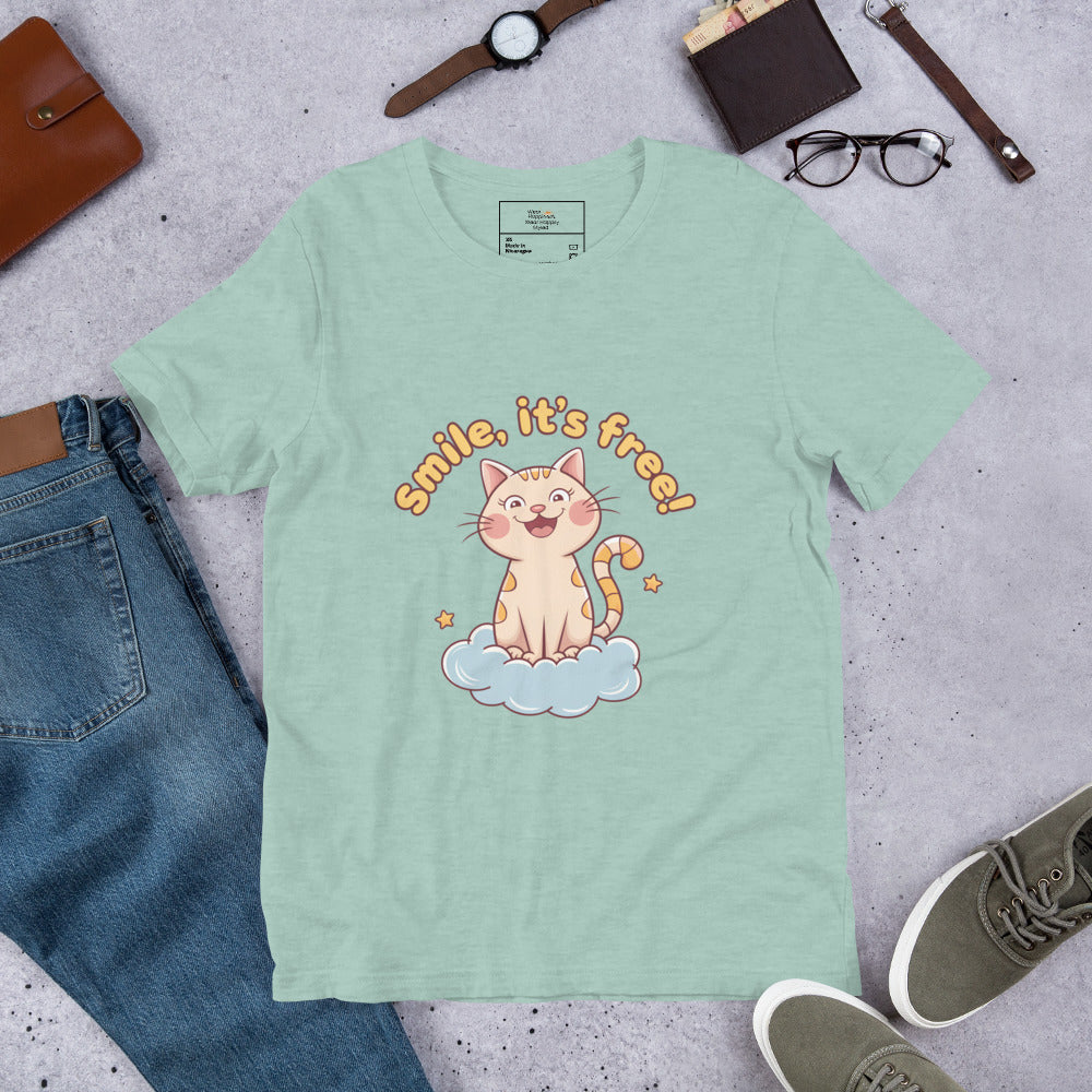 Smile, It's Free! Adorable Cat Design T-Shirt