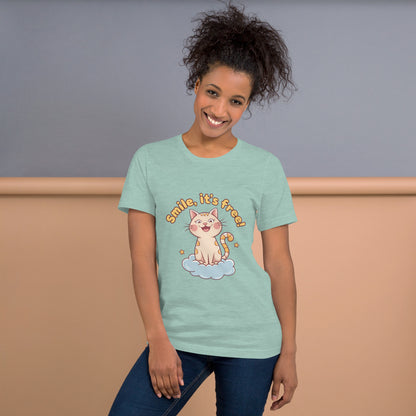 Smile, It's Free! Adorable Cat Design T-Shirt