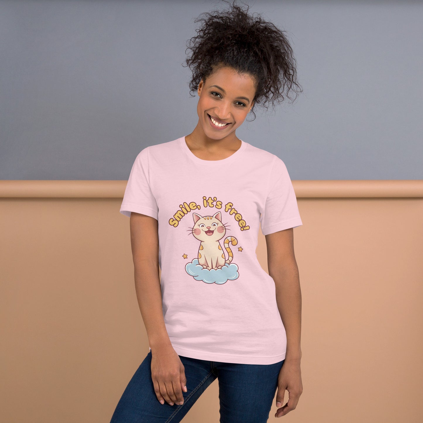 Smile, It's Free! Adorable Cat Design T-Shirt