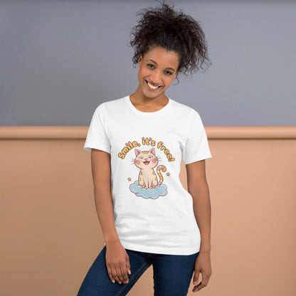 Smile, It's Free! Adorable Cat Design T-Shirt